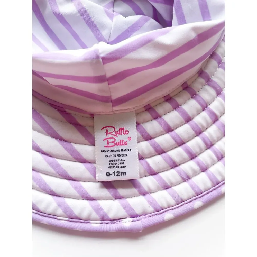 Baby Girl's Ruffle Butts Purple and White Wide Brimmed Beach or Pool Hat 0-12mo.